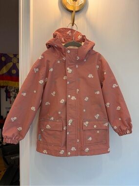 Jan & Jul Girls' Dusty Rose Floral Hooded Rain Jacket size 6